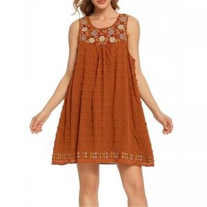 Savanna Jane Boho Embroidered Sleeveless Burnt Orange Dress